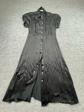 MANGO Black Viscose Shirt Dress Snap Buttons Women’s M USA 8 Silky Shine