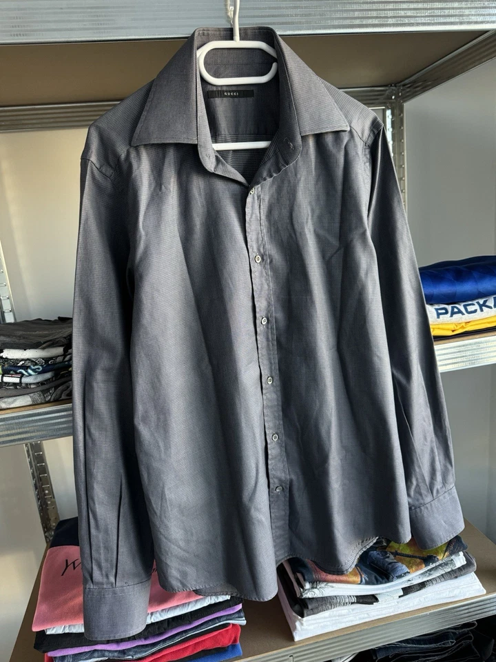 VINTAGE GUCCI by TOM FORD CHECKERED SHIRT BUTTON UP L/S MENS LUXURY SIZE 41/16 - Image 2 of 4