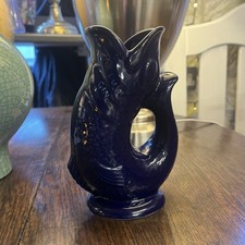 Vintage WADE Ceramics Plymouth Gin Gluggle Jug  Cobalt Blue Fish Pitcher Vase