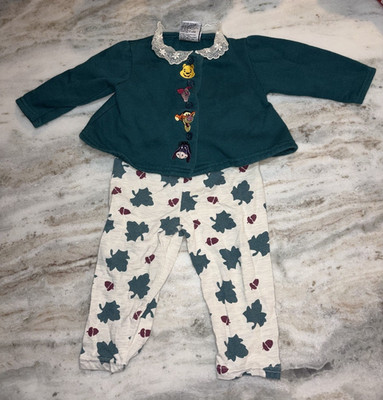Bentex Disney Baby Winnie the Pooh 2pc Pants Set 6-9M Green Embroidered