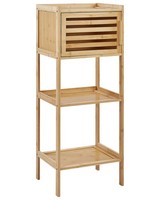 Badregal Mit TüR Bambus Hellbraun 91 Cm Hoch 3 FäCher Lamellen-Optik Beckley