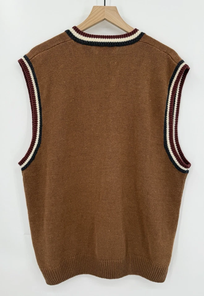 Colete Suéter Masculino Vintage Izod Grande Marrom Golfe Linho Algodão Malha Preppy - Imagem 4 de 4