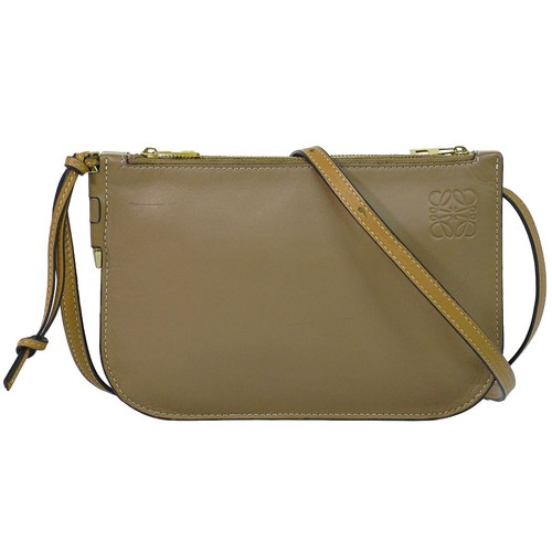 LOEWE Gate Double Zip Pouch Anagram Shoulder Bag Pochette Leather Beige Greige