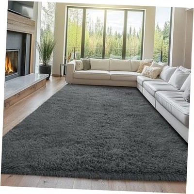 Fluffy 8x10 Area Rug Living Room: Shag Grey Area Rugs for Bedroom- Large Plush 