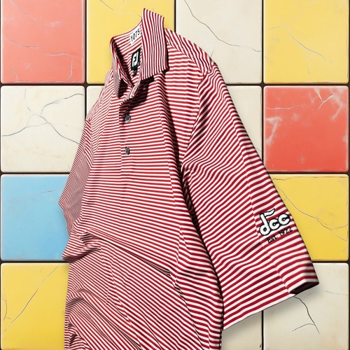 FootJoy Golf Performance Striped Polo Men L Red Stretch Denton Country Club - Picture 10 of 14