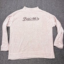 Buc-ees Large Women's Fleece Pullover Sweatshirt Pink Long Sleeve Logo Spell
