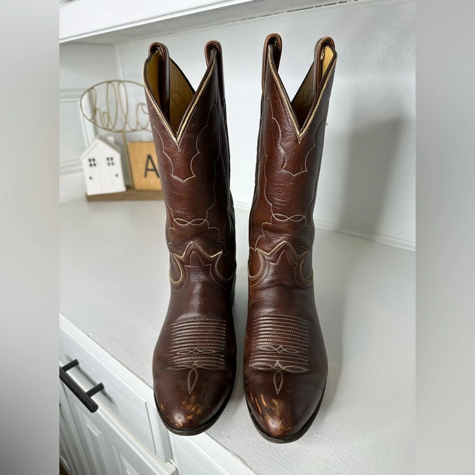 Botas de Vaquero Vintage Tony Lama Etiqueta Dorada Para Mujer 8B Cuero Marrón Oeste EE. UU. Foto 2 de 4