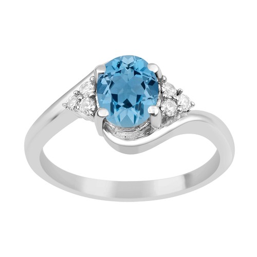 Silvershake Genuine Swiss Blue Topaz Ring | 3.11ct Oval, 925 Sterling Silver Solitaire - View #3