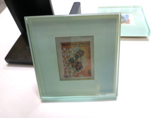 Bee postage stamps in glass frame coasters Vintage