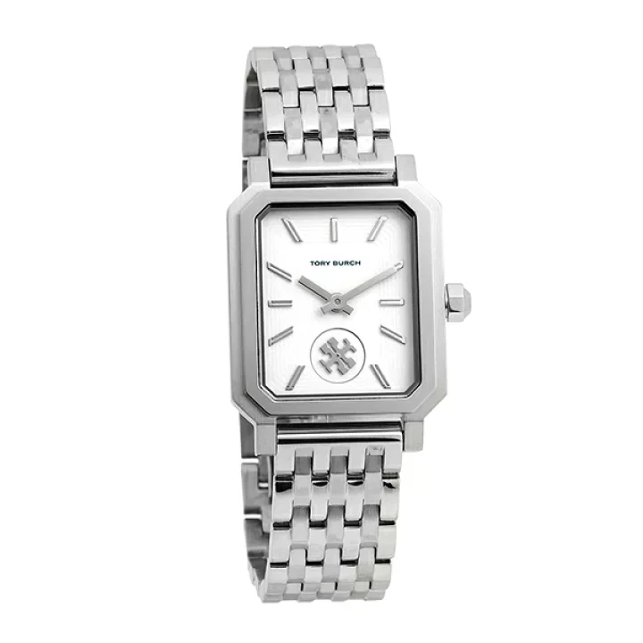 Orologio da polso donna Tory Burch Robinson rettangolare tono bianco e argento TBW1510