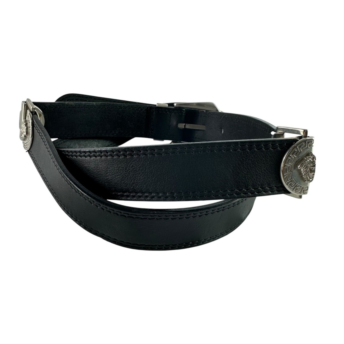 Rare Genuine GIANNI VERSACE Black Leather Relief Joint Medusa Unisex Belt 40 Gianni Versace Rare Vintage Black Leather Belt With Gold  main image 3