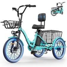 26" Electric Folding Tricycle,Removable Battery Electric 3 Wheel Bicycle Adult