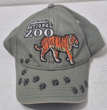 Vintage Smithsonian Zoo Adjustable Hat Cap Souvenir Tiger Embroidered Footprints