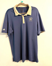 adidas Climacool Men's L Blue/Beige Short Sleeve Golf Polo 2017 U.S. Open