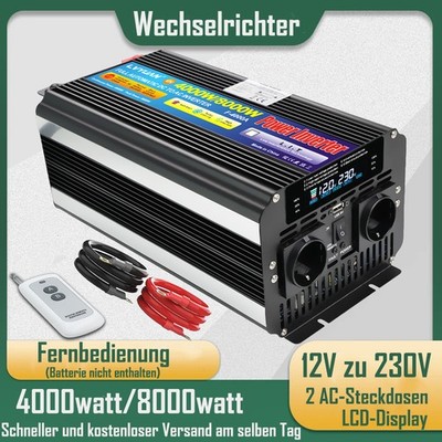 4000W 8000W Wechselrichter 12V zu 230V USB Spannungswandler mit Fernbedienung