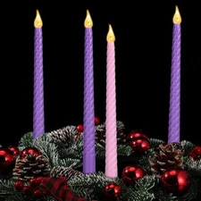 BBTO Flameless Advent Candles Set of 4, LED Taper Pillar 10.8 Inches, Purple 