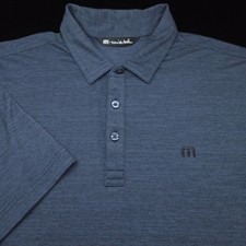 Travis Mathew Polo Shirt Mens L Blue Heather Black Golf Performance Stretch