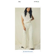 Free People Women Ivory Cable Knit Wide Leg P...