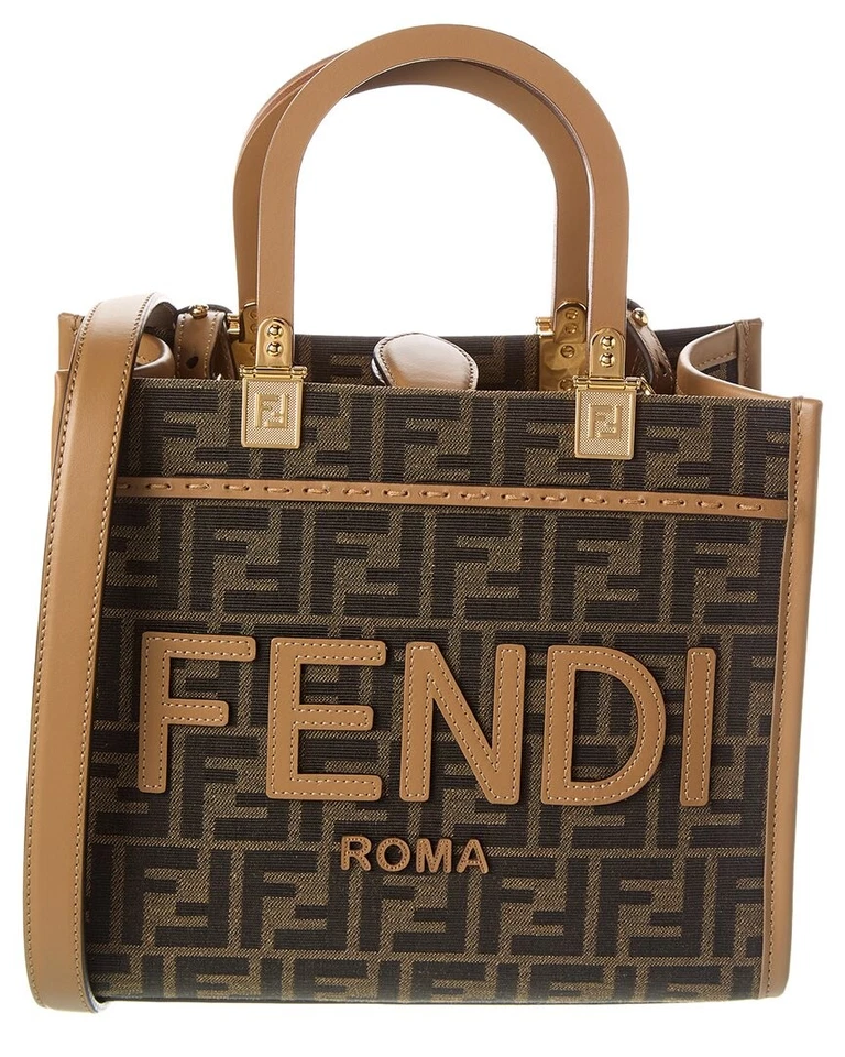 Bolso de Mano Fendi Sunshine Pequeño Ff Jacquard y Cuero para Mujer