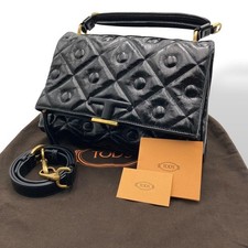 Borsa a mano Tods Timeless T in pelle trapuntata a 2 vie tracolla nera oro...