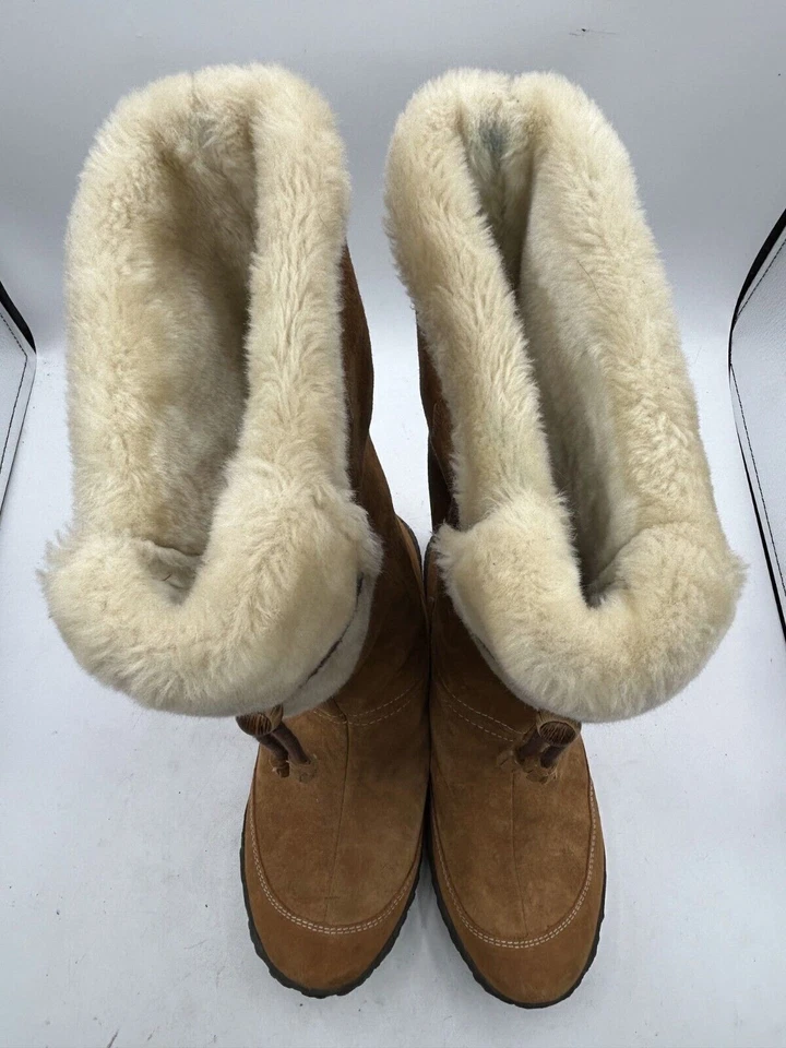 Cushe Cabin Fever Espresso Boot Women's Sz 11 Brown Tan Suede Pull-On Faux Fur - Image 4 of 4