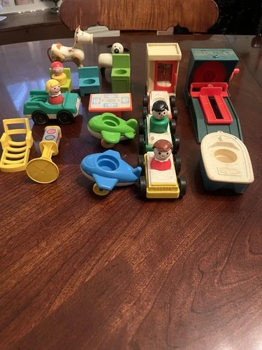 Fisher Price Vntg Little People. Variety Lot: Telephone Booth, Farm Animals, Etc