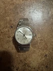 Vintage Timex 34mm Silver Tone Automatic Date Watch w/Stretch Flex Band As Is