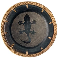 Sasak Style Pottery Plate With Salamander Image In Center ...WICKER RIM