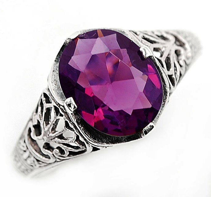 2CT  Amethyst 925 Sterling Silver Filigree Ring Jewelry Sz 7 Z6-6