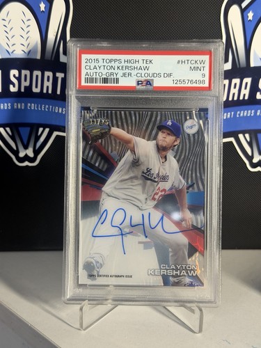 Topps 2015 High Tek Clayton Kershaw Auto Pattern 1 Grass/Waves /25 PSA 9