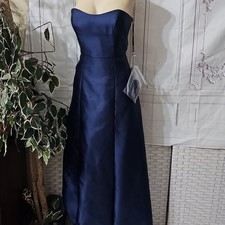 Alfred Sung NWT Blue A-line Satin Optional Strapless Gown With Modern Bow 8