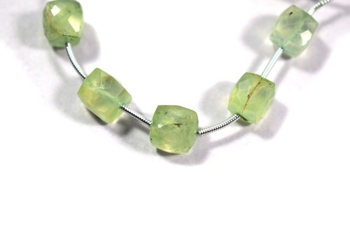 Earth Mined Green Prehnite Faceted Cube Box Shape Gemstone 6" Craft Making Beads - Picture 6 of 9