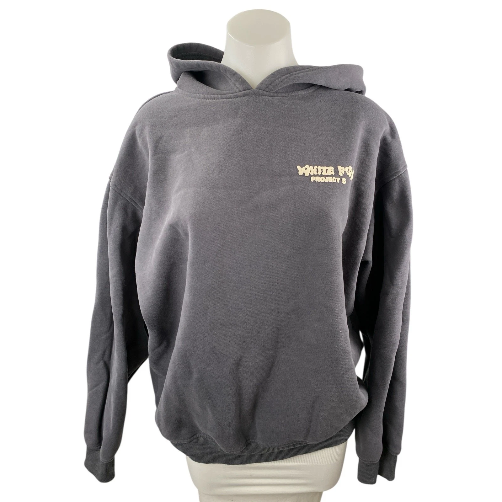 White Fox Gray Fleece Graphic Long Sleeve Hoodie Athletic Sweater Sweatshirt M/L