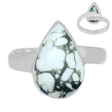 White Howlite 925 Sterling Silver Ring - Size 9.5 Adjustable