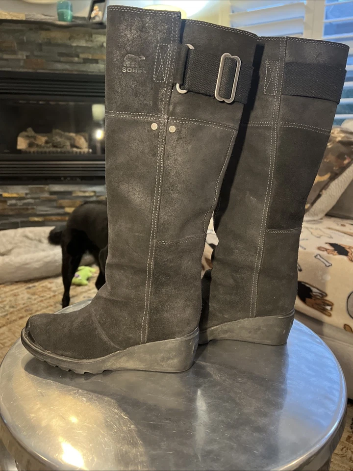 Super Cute Sorel Toronto Wedge Black Suede US 5 Pull On Knee High Boots! Fall - Image 4 of 4