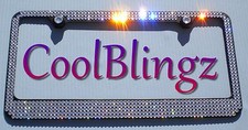 5 Row Crystal Bling License Plate Black Frame Caps Made W Swarovski Crystals
