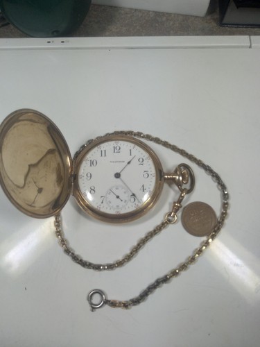 Working Antique 1908 Waltham 625 16s Gold Filled Pocket Watch with Chain