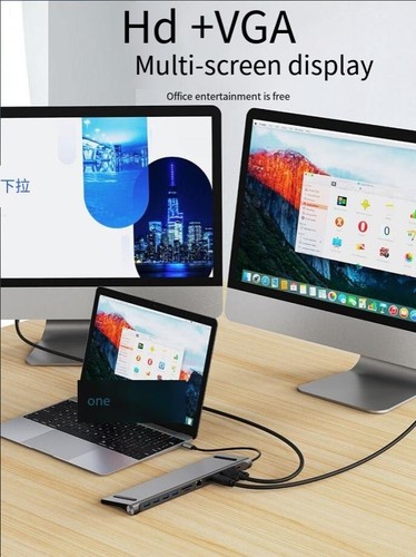 USB-C Docking Station Hub 4K Dual Display, 100W PD, RJ45, VGA for Laptop - Picture 2 of 7