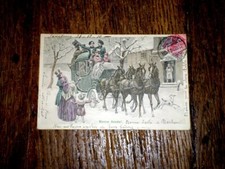 Carte postale Bonne année ! illustration couleur voiture hippomobile 1910