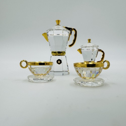 Swarovski Espresso Coffee Machine Miniatures & Tea Cups 4 Pieces Rare 1.5in Set - Picture 7 of 15