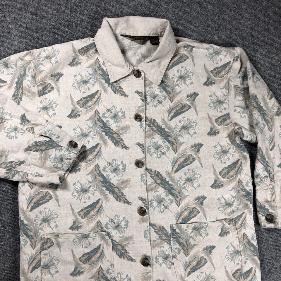 ВИНТАЖНЫЙ Eddie Bauer цветочный узор Chore рубашка куртка женщин S льняной пальто - Изображение 2 из 4