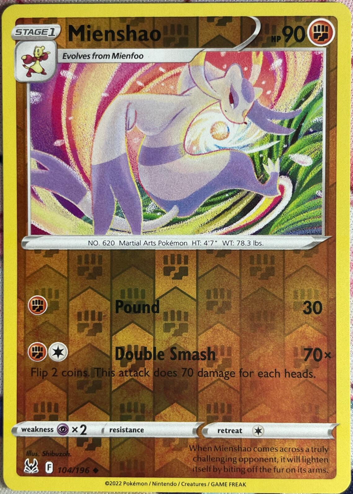 Mienshao Reverse Holo - 104/196 - Lost Origin Pokemon 2022