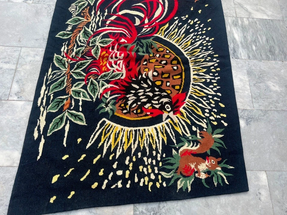 Vintage Aubusson Tapestry Rug, Needle Point Peacock Rug, 3x5 ft Free Ship - Image 2 of 4