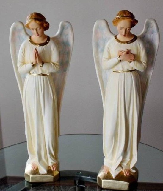 Angels Praying Altar Statues Handmade 22 inch USA Plaster Chalkware Set