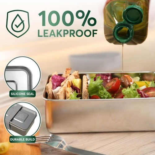 Umami Stainless Steel Bento Box Adult w/Fork & Divider Microwave Safe (Yes!) LG - Picture 3 of 13