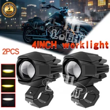 Pair Motorcycle 3" LED Work Light Pods Auxiliary Driving Fog Amber/White Lights