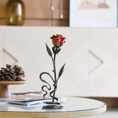 Red Iron Rose with Metal Stand - 6th Aniiversary Flower for Her