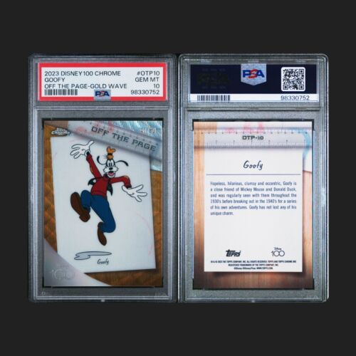2023 Topps Chrome Disney 100 Goofy Off The Page Gold Wave Refractor #/50 PSA 10 - Picture 3 of 3