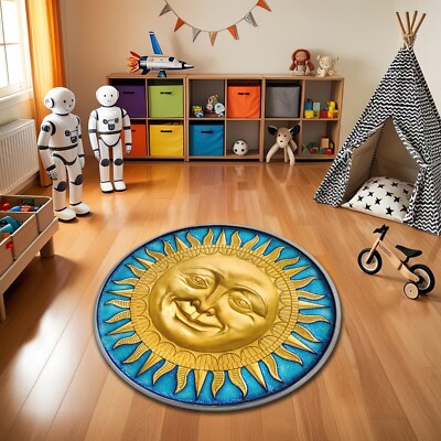 Sun Rug Gold Yellow Color Motif Carpet Yoga Mat, Meditation Decor