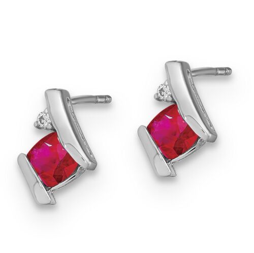 10k White Gold Lab-Created Ruby and Diamond Earrings - Picture 2 of 6
